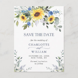 Postal Elegante Eucalyptus Sunflower Wedding Save the Dat
