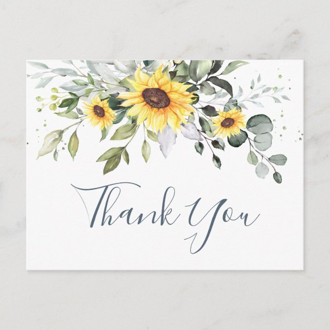 Postal Elegante Eucalyptus Sunflowers Floral Gracias (Anverso)