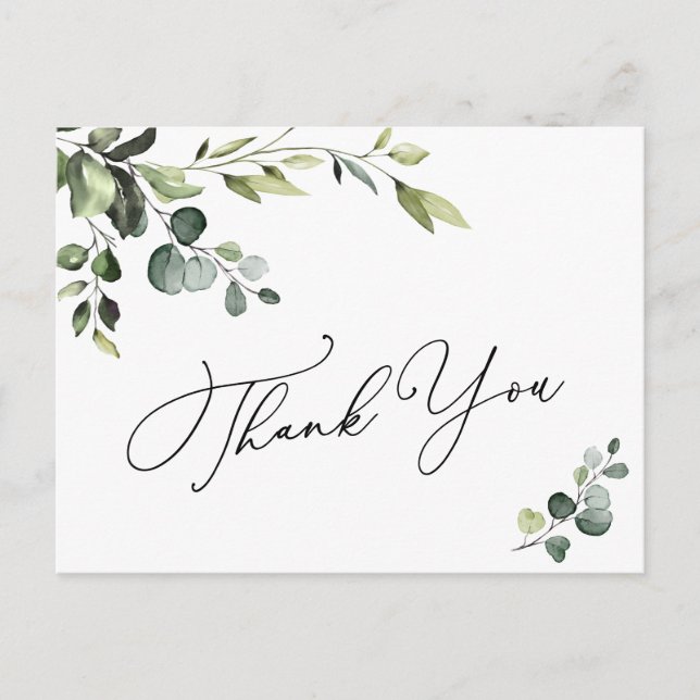Postal Elegante Eucalyptus Watercolor Floral Gracias (Anverso)