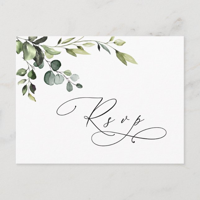 Postal Elegante Eucalyptus Watercolor Wedding RSVP (Anverso)