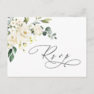 Postal Elegante Eucalyptus White Roses Wedding RSVP