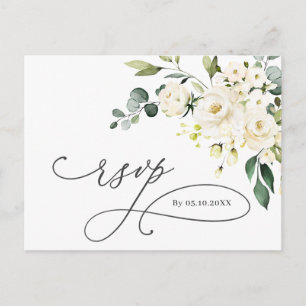 Postal Elegante Eucalyptus White Roses Wedding RSVP