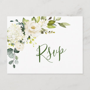 Postal Elegante Eucalyptus White Roses Wedding RSVP
