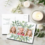 Postal Elegante familia de verdor de vacaciones 3 foto mo<br><div class="desc">Esta elegante postal de Navidades botánicos incluye una plantilla de bonito de tres fotos para su familia o sus hijos. Personalice el marco verde de la moda con sus propias fotos cuadradas en el centro. Personalizar con su propio texto verde para una hermosa y moderna postal de vacaciones.</div>
