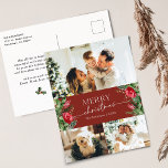 Postal Elegante fiesta botánica borgoñona navideña<br><div class="desc">Esta colección cuenta con flores de color agua rojo,  bayas y vegetación de invierno con tipografía moderna y elegante,  con un patrón botánico de invierno.</div>