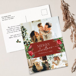 Postal Elegante fiesta botánica borgoñona navideña