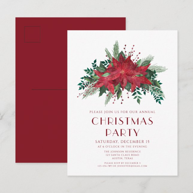 Postal Elegante Fiesta de Navidades de Poinsettia de Flor (Anverso / Reverso)
