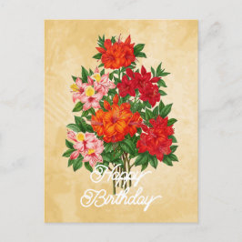 Postal Elegante Flor de Azalea Vintage Feliz Cumpleaños