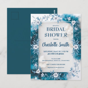 Postal Elegante flor de chinoiserie azul para ducha de no