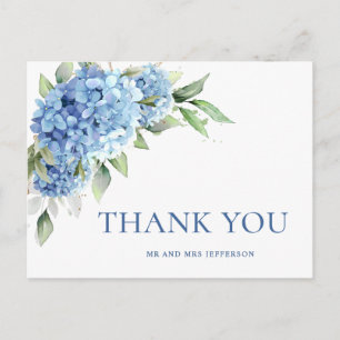 Postal Elegante Flor de Hortensia en Acuarela Azul Agrade