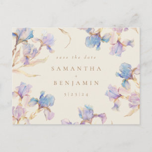 Postal Elegante Flor de Iris Boda Guardar la Fecha
