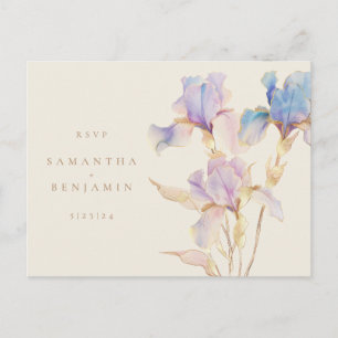 Postal Elegante Flor de Iris para Boda RSVP 