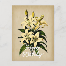 Postal Elegante Flor de Lirio Blanca Vintage Feliz Cumple