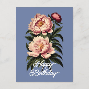 Postal Elegante Flor de Peonía Rosa Vintage Feliz Cumplea