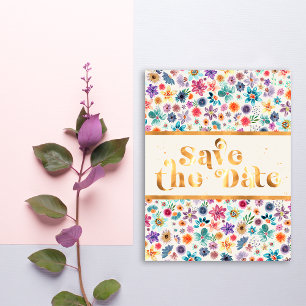 Postal Elegante Flor Silvestre Beige Blanco Dorado Salvar