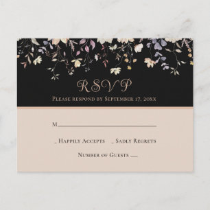 Postal Elegante Flor Silvestre Bodas Boho Negra RSVP