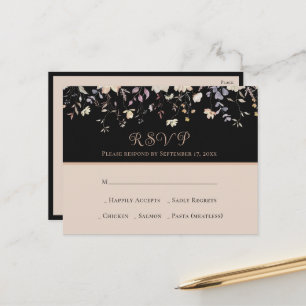 Postal Elegante Flor Silvestre Bodas Boho Negra RSVP