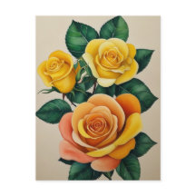 Elegante Flora Acuarela Rosas Amarillas