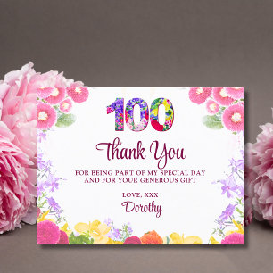Postal Elegante Floral 100 cumpleaños, 100 años gracias