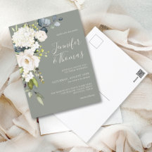 Elegante floral blanca sobre el Boda verde sabio