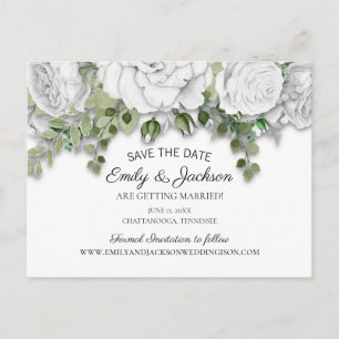 Postal Elegante floral blanco con follaje para guardar la