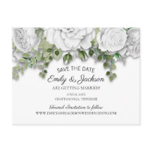 Elegante floral blanco con follaje para guardar la