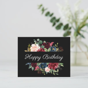 Postal Elegante Floral Borgoña Acuarela Presupuesto Cumpl