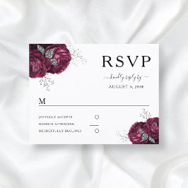 Postal Elegante floral Borgoña Peonies Wedding RSVP