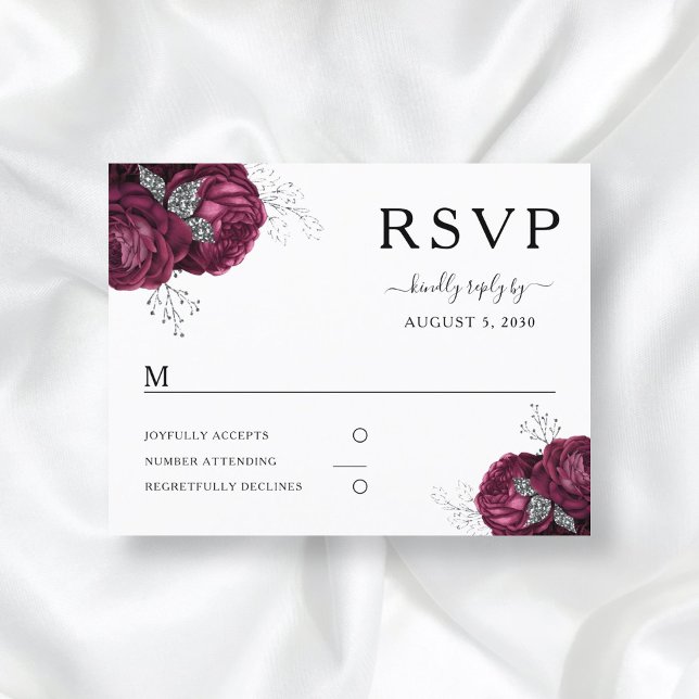 Postal Elegante floral Borgoña Peonies Wedding RSVP (Subido por el creador)