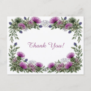 Postal Elegante Floral de Cardo Morado Agradecimiento