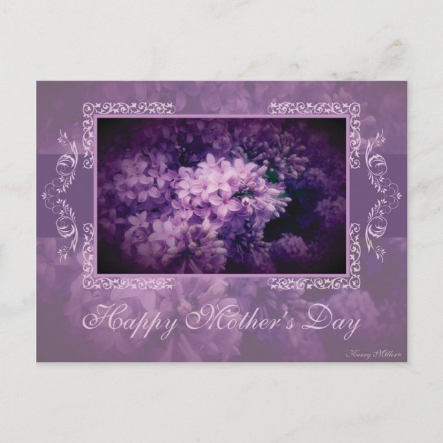 Postal Elegante floral de Lilac "Día de la Madre" (Anverso)