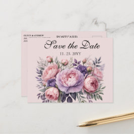 Postal Elegante floral en suave pastel Salve la fecha
