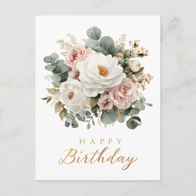 Postal Elegante floral "Feliz Cumpleaños"  (Anverso)