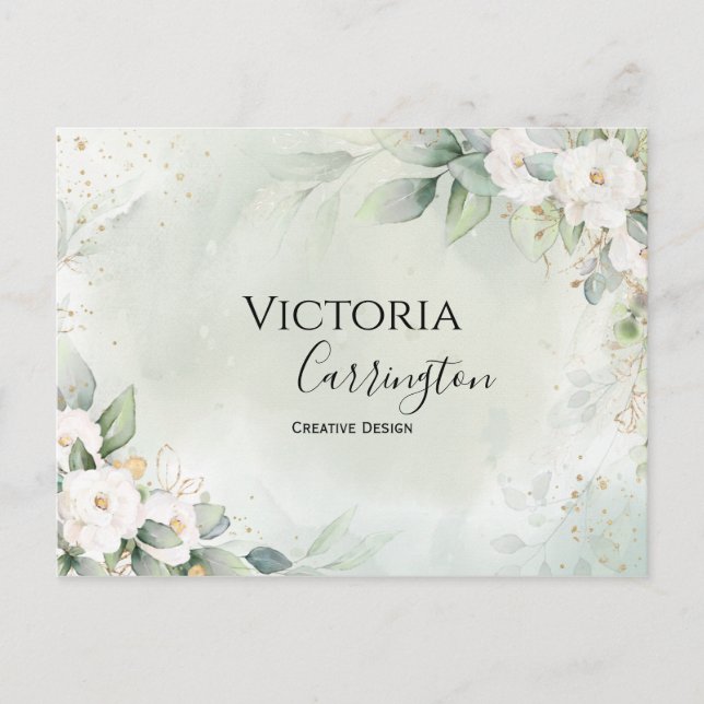 Postal Elegante Floral Gold Green Profesional Gracias (Anverso)