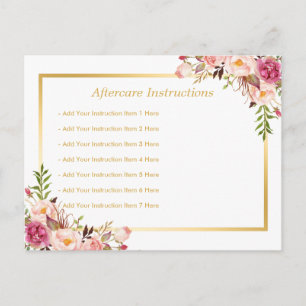 Postal Elegante Floral Gold Lash Salon Aftercare Card