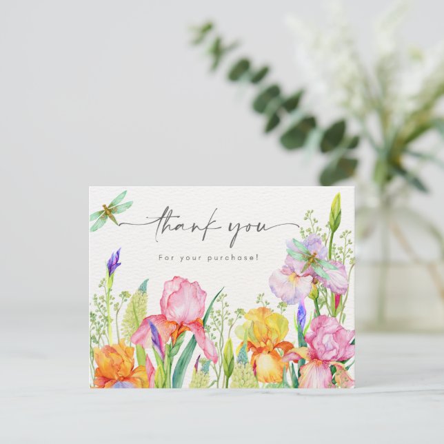Postal Elegante Floral Gracias Postcard (Anverso de pie)