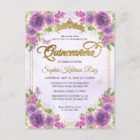 Elegante Floral Luz Purple Gold Tiara Quinceañera