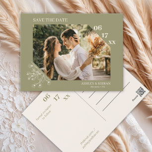 Postal Elegante Floral Musgo Verde Boda Guardar la Fecha