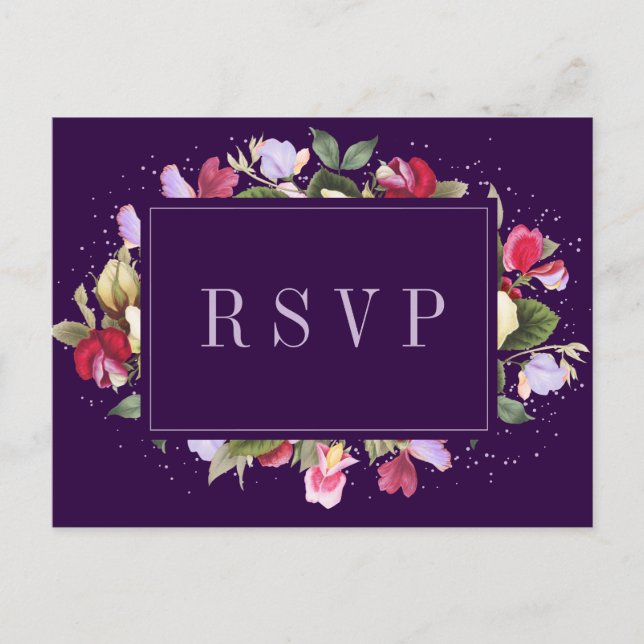 Postal Elegante Floral Purple Pink Lilac Wedding RSVP (Anverso)
