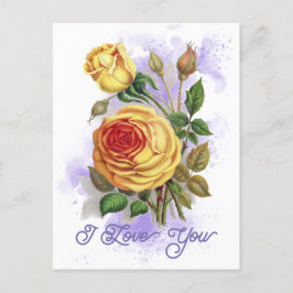 Postal Elegante Floral rosa amarillo vintage te amo