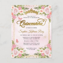 Elegante floral Rubor rosa oro Tiara Quinceañera