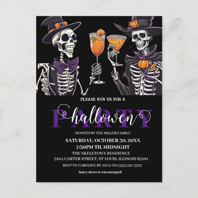 Postal Elegante Floral Skull Adulto Halloween Party Invit (Anverso)