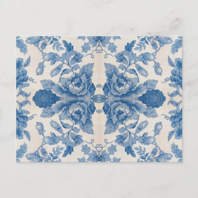 Postal Elegante floral vintage azul (Anverso)