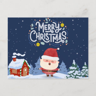 Postal Elegante fondo azul marino con Santa Navidad