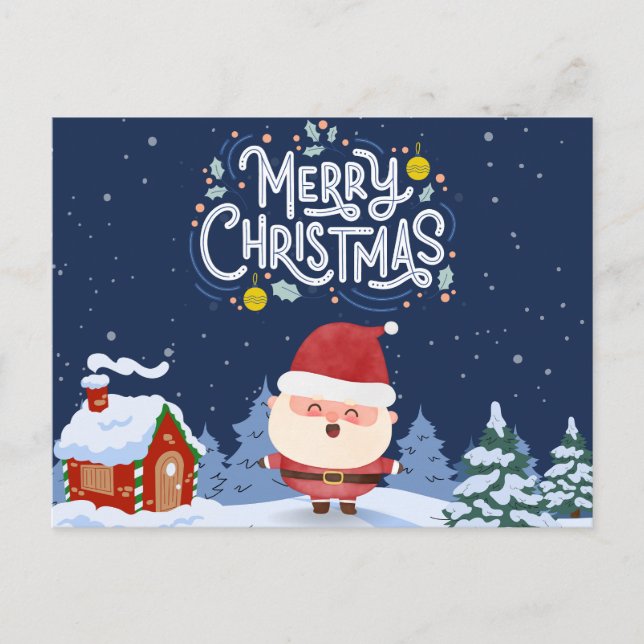 Postal Elegante fondo azul marino con Santa Navidad (Anverso)