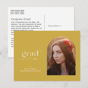 Postal Elegante foto arqueada Earthy Yellow Graduation