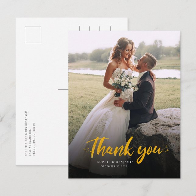 Postal Elegante foto Boda moderno Gracias (Anverso / Reverso)