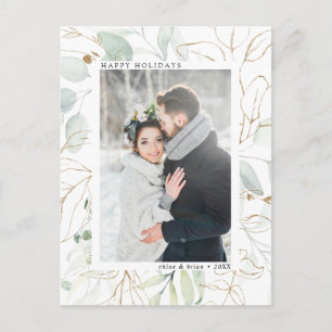 Postal Elegante Foto Botánica Verde Dorado Navideño
