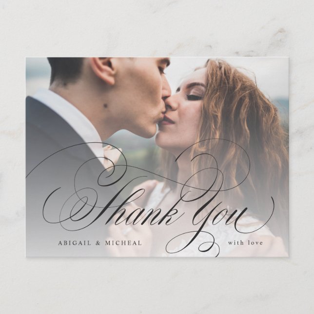 Postal Elegante foto clásica de caligrafía gracias (Anverso)