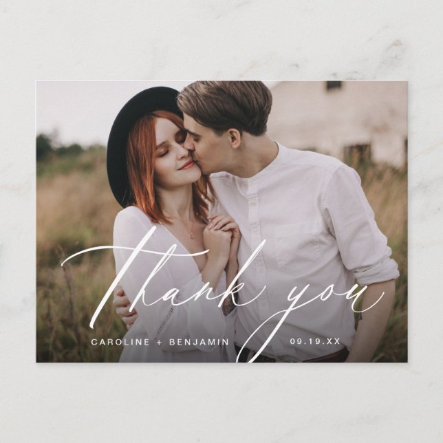 Postal Elegante foto clásica de caligrafía gracias postca (Anverso)